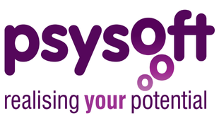 Logo for Psysoft. The word 'psysoft' is in bold, rounded lowercase letters in dark purple. The 'o' is a purple gradient, connecting two more 'o' shapes in gradient to the tagline below. Below it, the tagline 'realising your potential' appears in lowercase, with the word 'your' in a darker purple for emphasis.