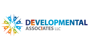 Logo for Developmental Associates LLC. On the left, a circle made of four stylized human figures in blue, green, orange, and yellow. To the right, the word 'DEVELOPMENTAL' appears in bold uppercase letters with a blue color gradient. Below it, 'ASSOCIATES LLC' is written in smaller gray uppercase letters. The letter 'E' in 'DEVELOPMENTAL' and the letter 'I' in 'ASSOCIATES' are orange to highlight the 'EI'.