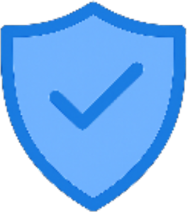 A blue shield shape with a check mark on it